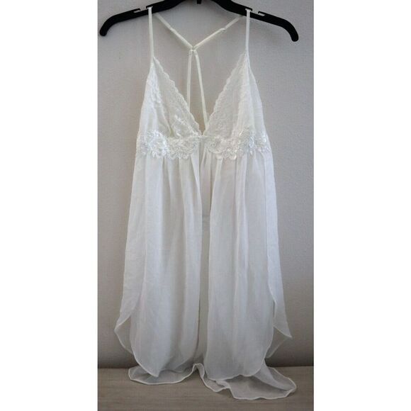 Linea Donatella Womens Sz L Ivory Juliet Lace-Trimmed Chemise Lingerie Nightgown - Picture 1 of 13